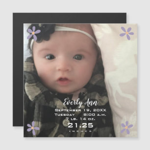 Baby Meisje Paarse Daisy Magnetische Geboorteaanko Uitnodiging