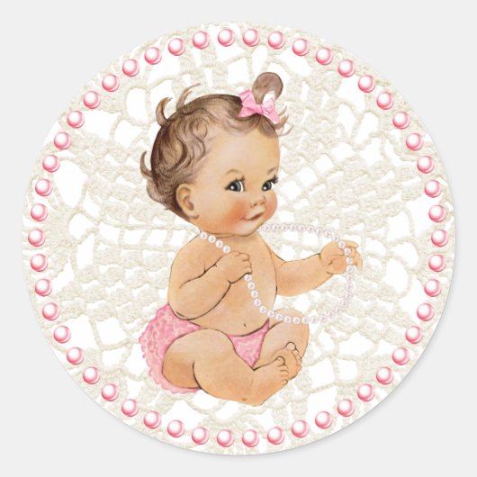 Baby meisje. Parels en Kant Sticker (Voorkant)