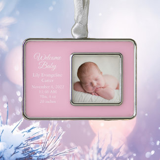 Baby Meisje Pasgeboren Foto Roze Keepsake Gift Verzilverd Omlijst Ornament