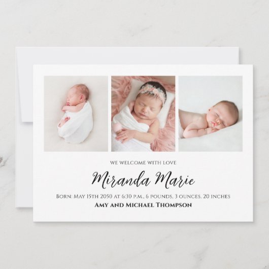 Baby Meisje Pasgeboren Fotocollage Eenvoudige Roze (Voorkant)