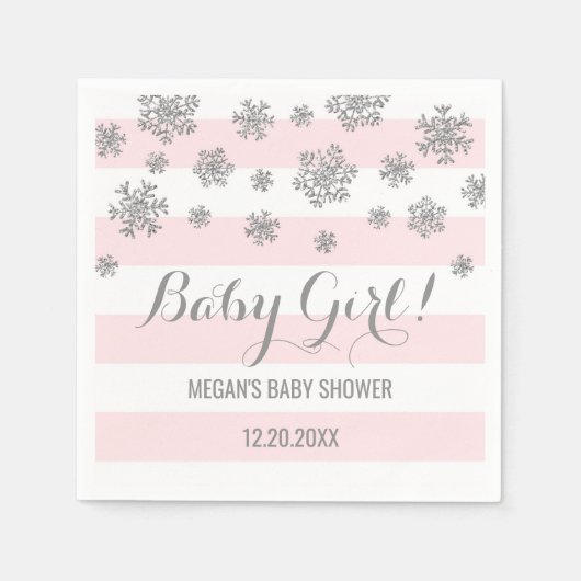 Baby meisje! Pink Stripes Silver Snow Baby shower Servetten (Voorkant)