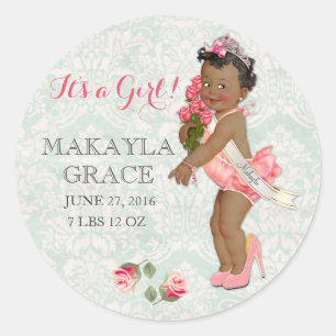 Baby Meisje Prinses Afro-AmerikaansECustomiseer Na Ronde Sticker