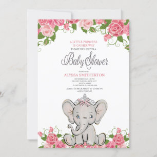 Baby Meisje Prinses Tiara Olifant Roze Bloemig Kaart