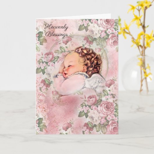  Baby Meisje Religious Pink Roses Kaart (Gele Bloem)