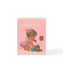 Baby meisje rinkelen om dank je Baby shower zeggen