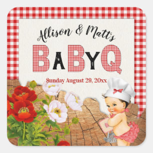 Baby Meisje Rood Geruit Hout Bloemendecor Baby Q B Vierkante Sticker