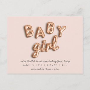 Baby meisje! Roos goud/PINK briefkaart. Aankondigingskaart