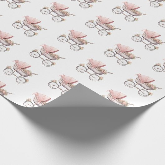  Baby Meisje Roze Baby Carriage Cadeaupapier (Hoek)