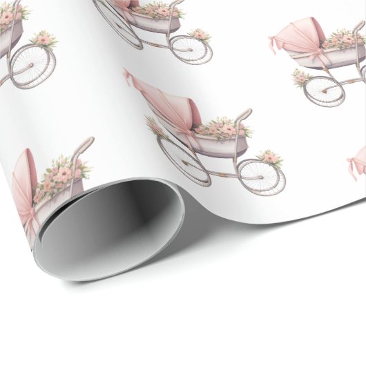  Baby Meisje Roze Baby Carriage Cadeaupapier (Rol Hoek)