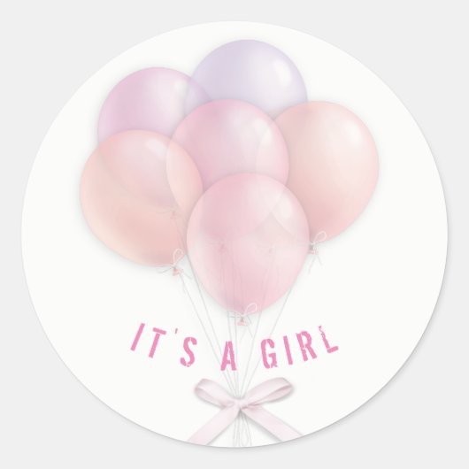 Baby Meisje Roze Ballonnen Ronde Sticker (Voorkant)