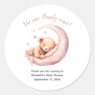 Baby Meisje Roze Beer Maan Weinig Geduld Baby Borr Ronde Sticker