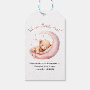 Baby Meisje Roze Beer Moon Bearly Wait Baby shower Cadeaulabel