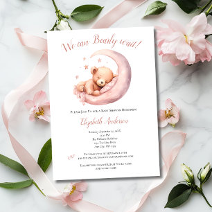 Baby Meisje Roze Beer Moon Bearly Wait Baby shower Kaart