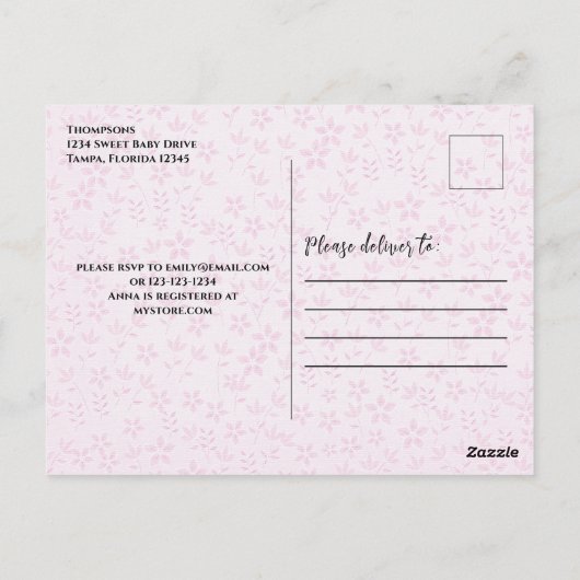 Baby Meisje Roze Bloemen Schattige Waterverf Cloth Briefkaart (Achterkant)