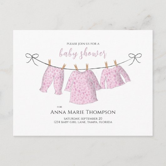 Baby Meisje Roze Bloemen Schattige Waterverf Cloth Briefkaart (Voorkant)