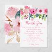 Baby Meisje Roze Bloemendouche Dank je kaart (Voorkant / Achterkant)