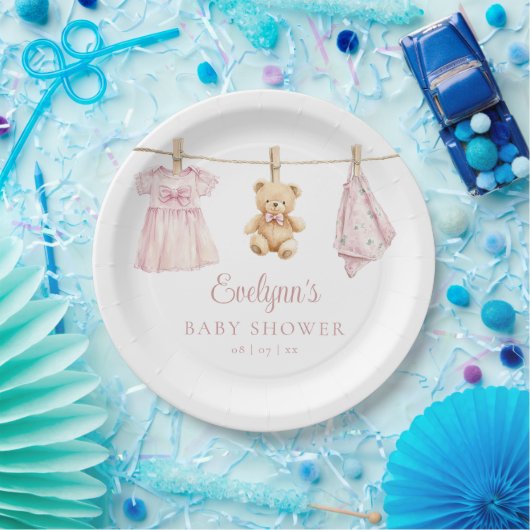 Baby Meisje Roze Clothesline Baby shower Papieren Bordje (Feest)