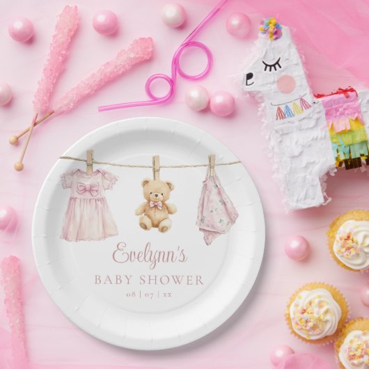Baby Meisje Roze Clothesline Baby shower Papieren Bordje (Feest)