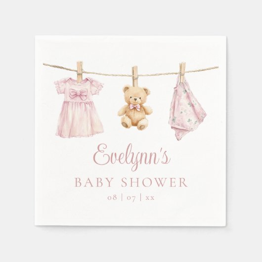 Baby Meisje Roze Clothesline Baby shower Servet (Voorkant)