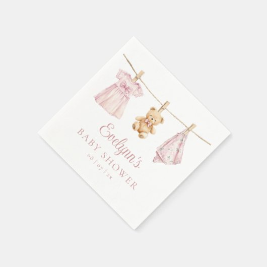 Baby Meisje Roze Clothesline Baby shower Servet (Hoek)