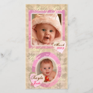Baby Meisje Roze & Crème Fotokaart Aankondiging