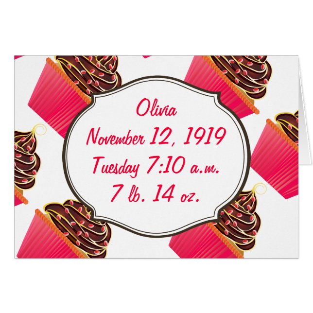 Baby Meisje Roze Cupcakes Zijn een Meisje Aankondi (Voorkant Horizontaal)