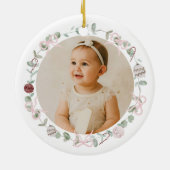Baby Meisje Roze Eerste Kerstfoto Keramiek Keramisch Ornament (Achterkant)