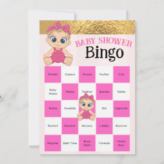 Baby Meisje Roze en Goud Baby shower Bingo Spel