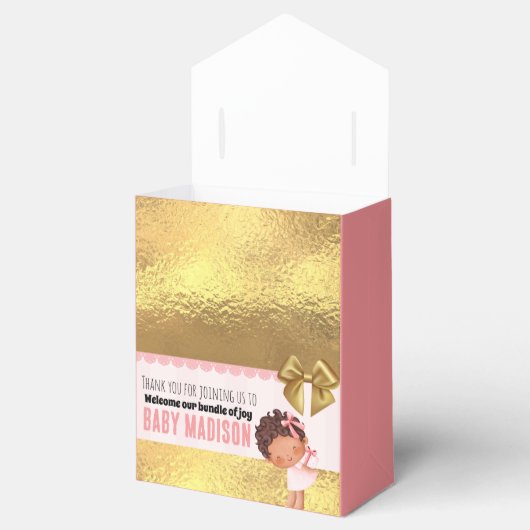Baby Meisje Roze en Gouden Babyshower Uitnodiging Bedankdoosjes (Geopend)