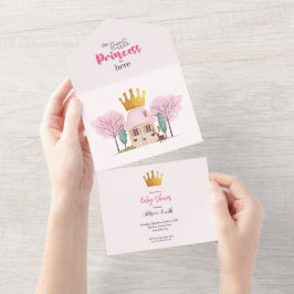 Baby Meisje Roze Fairy Castle Princess Baby shower All In One Uitnodiging