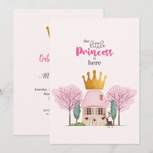 Baby Meisje Roze Fairy Castle Princess Baby shower Kaart (Voorkant / Achterkant)