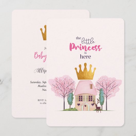 Baby Meisje Roze Fairy Castle Princess Baby shower Kaart (Voorkant / Achterkant)