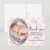 Baby Meisje Roze Foto Doop Dank u Briefkaart (Voorkant / Achterkant)