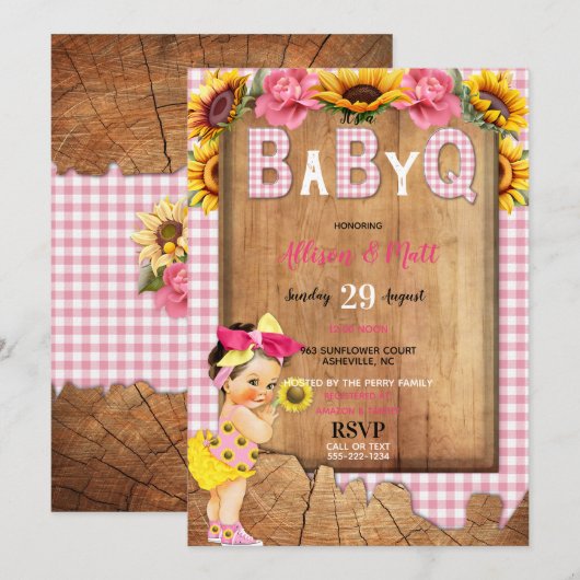 Baby Meisje Roze Geel Zonnebloem Baby Q Barbecue Kaart (Voorkant / Achterkant)