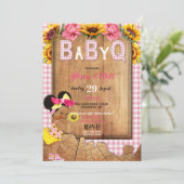 Baby Meisje Roze Geel Zonnebloem Baby Q Barbecue Kaart (Staand voorkant)
