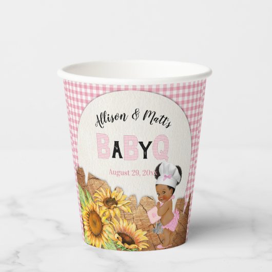 Baby Meisje Roze Gingham Zonnebloemen Baby Q BBQ P Papieren Bekers (Voorkant)