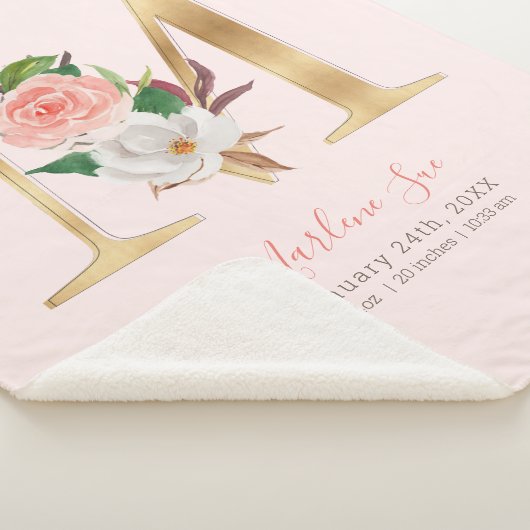 Baby Meisje roze & gouden geboorte statistieken -  Sherpa Deken (3/4)