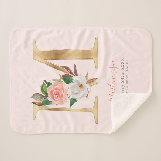 Baby Meisje roze & gouden geboorte statistieken - Sherpa Deken (Voorkant (horizontaal))