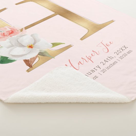 Baby Meisje roze & gouden geboorte statistieken -  Sherpa Deken (3/4)