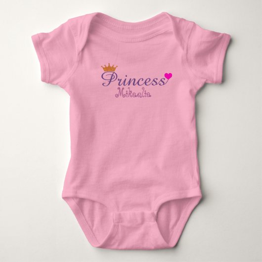 Baby Meisje Roze & Gouden Kroon Prinses Custom Romper (Voorkant)