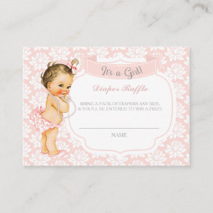Baby Meisje Roze Grijs Luier Raffle Ticket Informatiekaartje