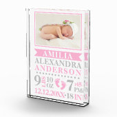 BABY Meisje Roze Herinnering Naam Geboortedatum FO Fotoblokken (Rechts)