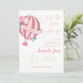 Baby Meisje Roze Hete Luchtballon Douche Uitnodigi Kaart (Staand voorkant)