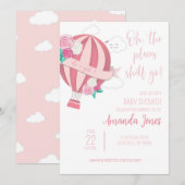 Baby Meisje Roze Hete Luchtballon Douche Uitnodigi Kaart (Voorkant / Achterkant)