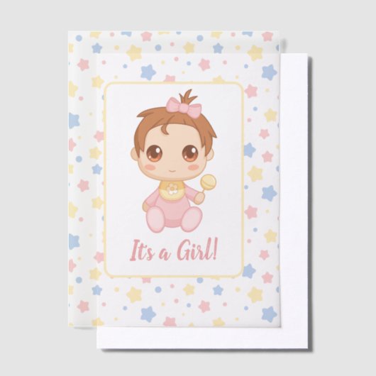 Baby Meisje Roze Jumpsuit Insert Vellum Uitnodigingen (Offset)