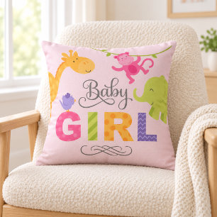 Baby Meisje Roze Jungle Dieren Slaapkamer Kussen