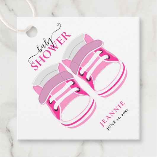 BABY MEISJE ROZE LAARZEN BABY SHOWER BEDANKJES LABELS (Voorkant)