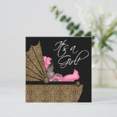 Baby Meisje Roze Luipaard Baby shower Kaart (Staand voorkant)