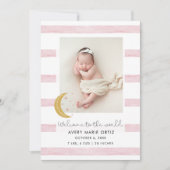 Baby meisje roze maan sterren foto geboorte aankon (Voorkant)