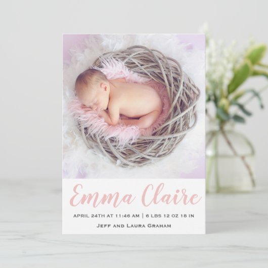 Baby Meisje Roze Marmeren Foto Aankondiging Geboor (Staand voorkant)